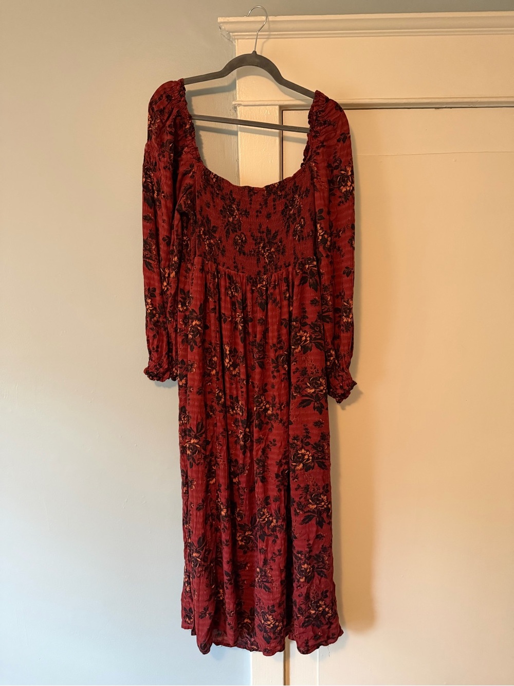 Free People Jaymes Midi/Maxi Long Sleeve Dress Burgundy Combo - Picture 5 of 6